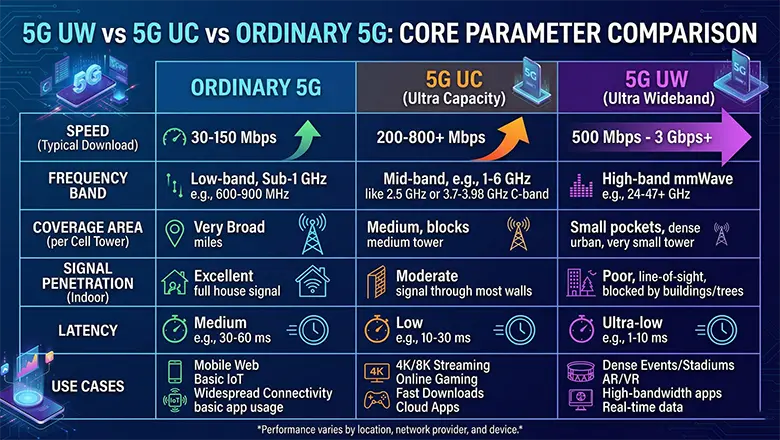 5G UW vs 5G UC vs Ordinary 5G