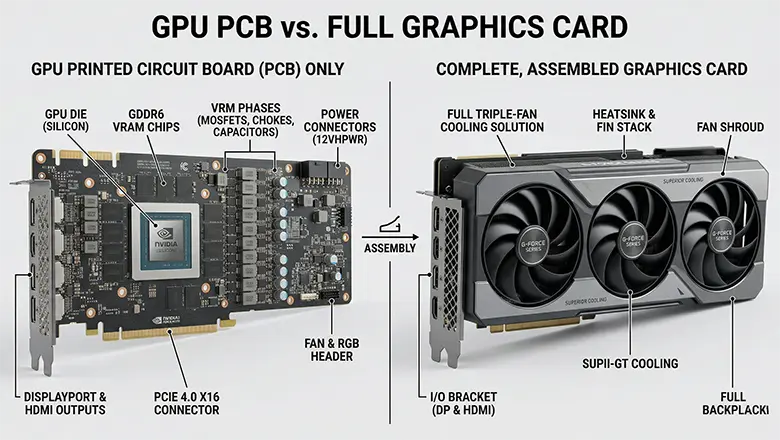 GPU PCB vs. Full Graphics Card